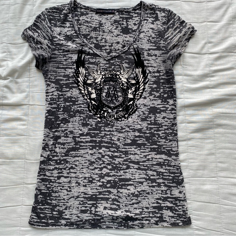 Candy Couture Women's Black & White V-Neck Graphic Tee